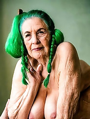 Green Hair - Mature Nude Black Women With Long, Flowing, Braided and Curly Hair, Plus Glamorous Grannies + Colorful Wigs